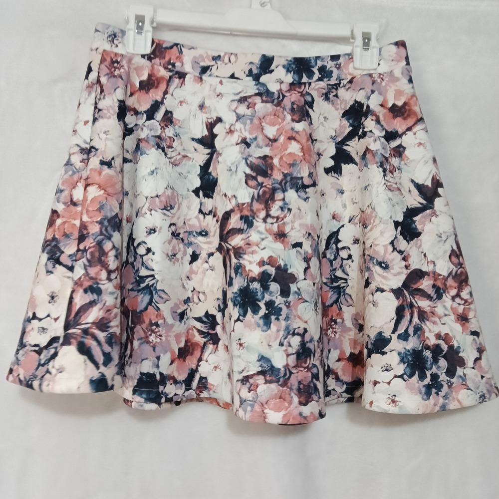 Bethany Mota Floral Skater Skirt Pink Blue Scuba Mini Large L